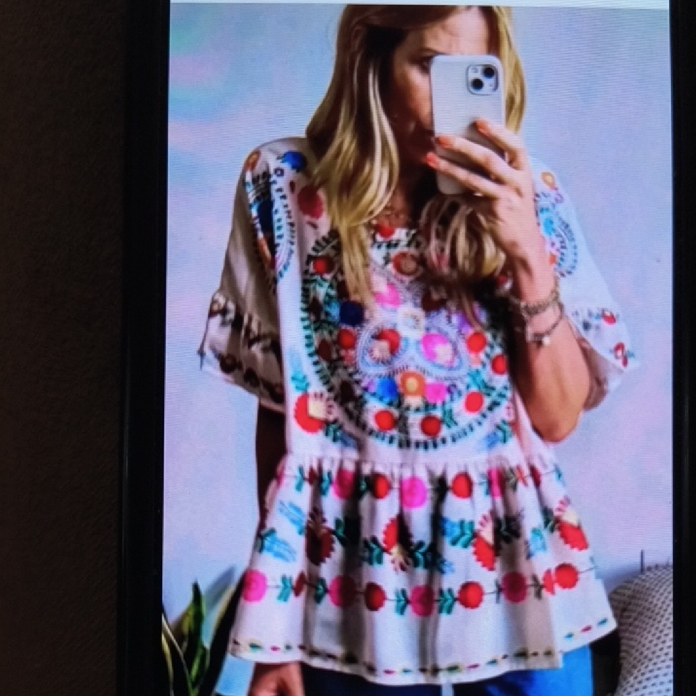 RUSTTYDUSTTY BOHEMIAN MULTICOLOR BLOUSE SZ LARGE